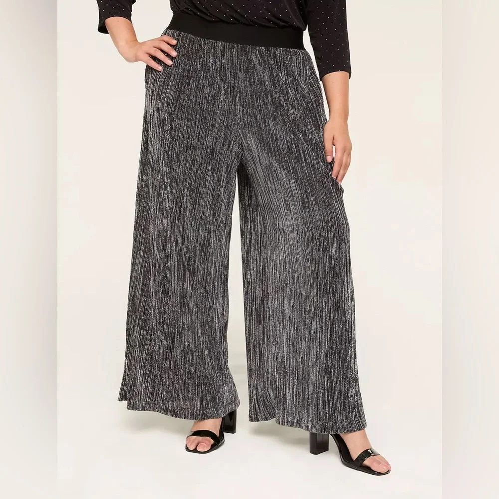 Lane Bryant Womens Pull-On Shine Knit Pleated Wide Leg Metallic Holiday Party 18